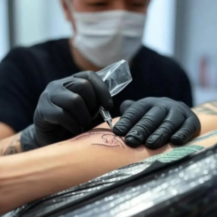 Finomvonalas, vékony kontúrú tetoválás részlet.