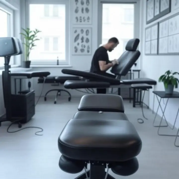 Modern és tiszta tattoostúdió belső tér, professzionális munkakörnyezettel