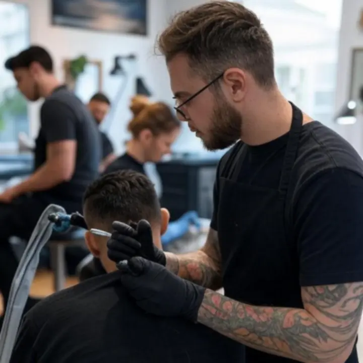 A Tattoostudioline csapata tetoválás közben a stúdióban