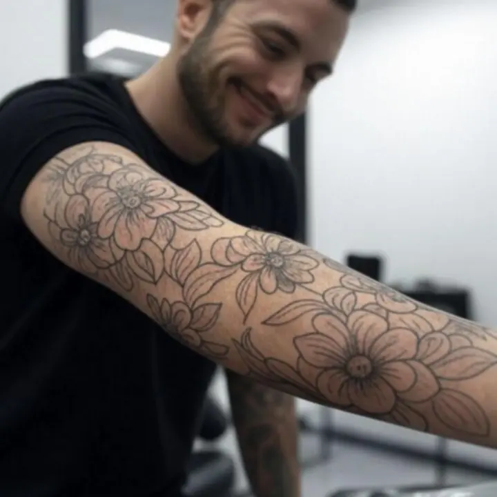 Ügyfél karjának tetoválása előtte és utána – látványos, mégis letisztult átalakulás