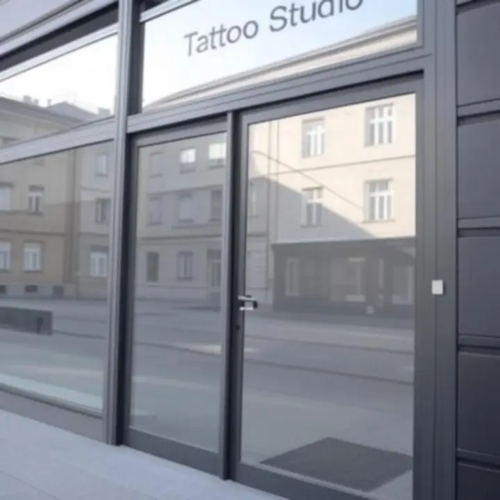 Modern, elegáns budapesti tetoválóstúdió utcafronti bejárata