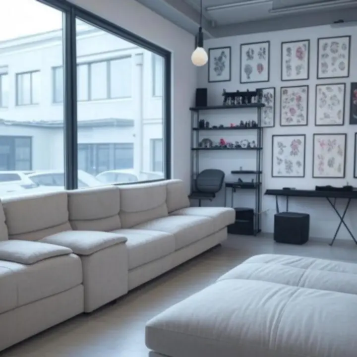 Modern, tiszta és professzionális tetoválóstúdió belső tere a Tattoostudioline-ban.